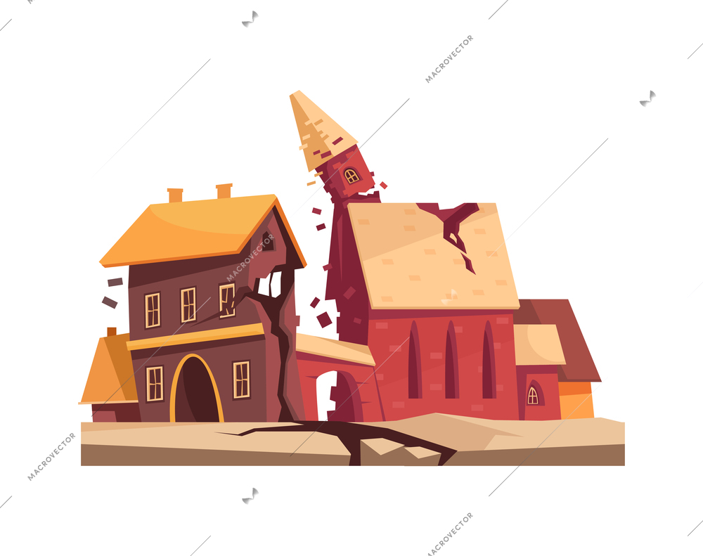 Natural disasters composition with view of living house being damaged by elemental calamity vector illustration