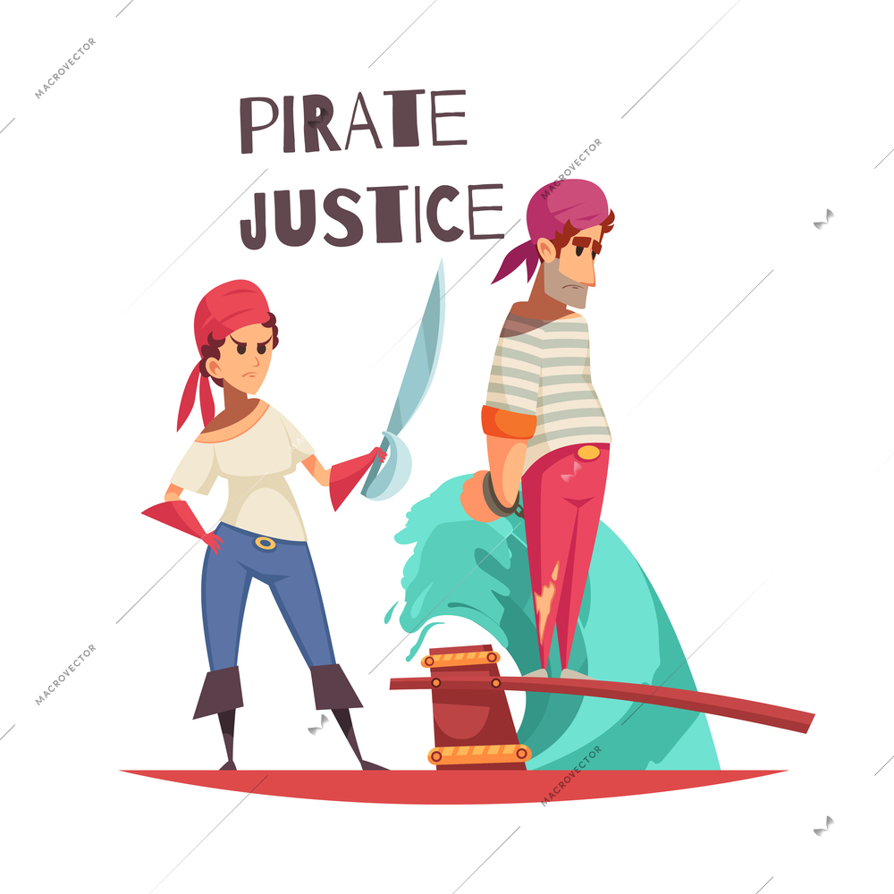 Pirate composition with vintage sailor character with retro accessories and ornate text vector illustration