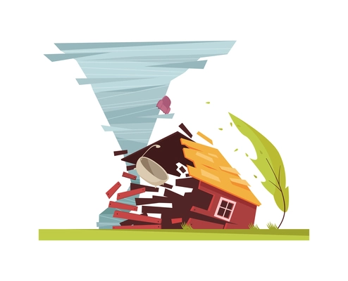 Natural disasters composition with view of living house being damaged by elemental calamity vector illustration