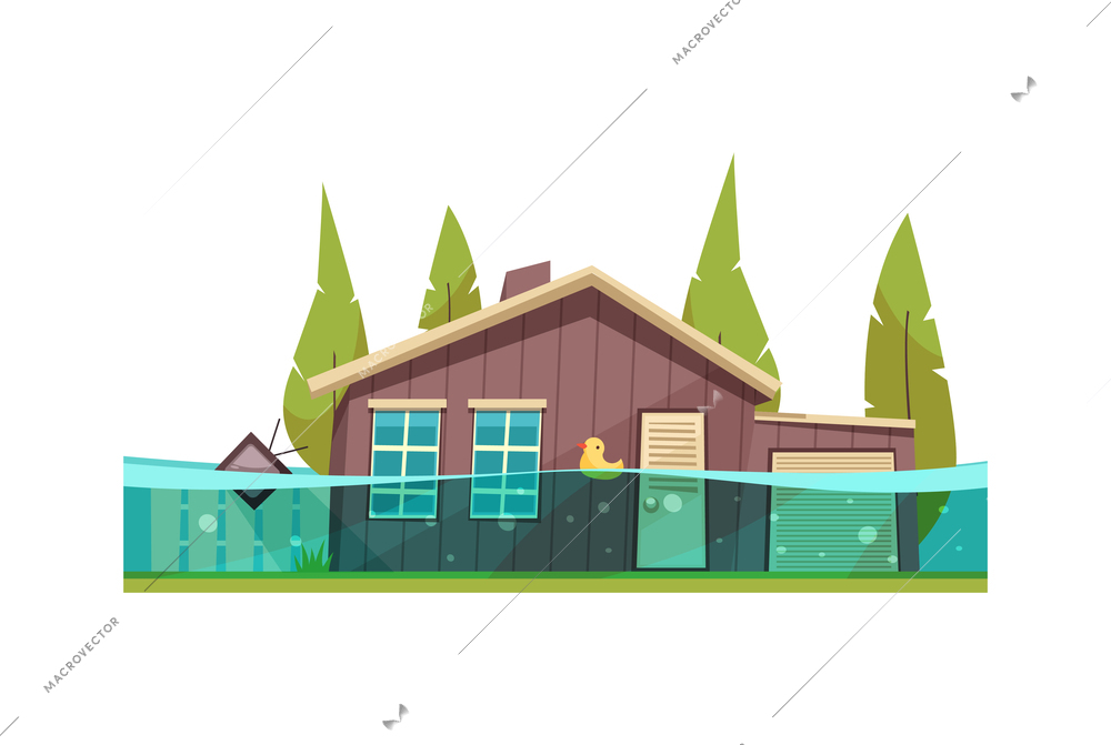 Natural disasters composition with view of living house being damaged by elemental calamity vector illustration