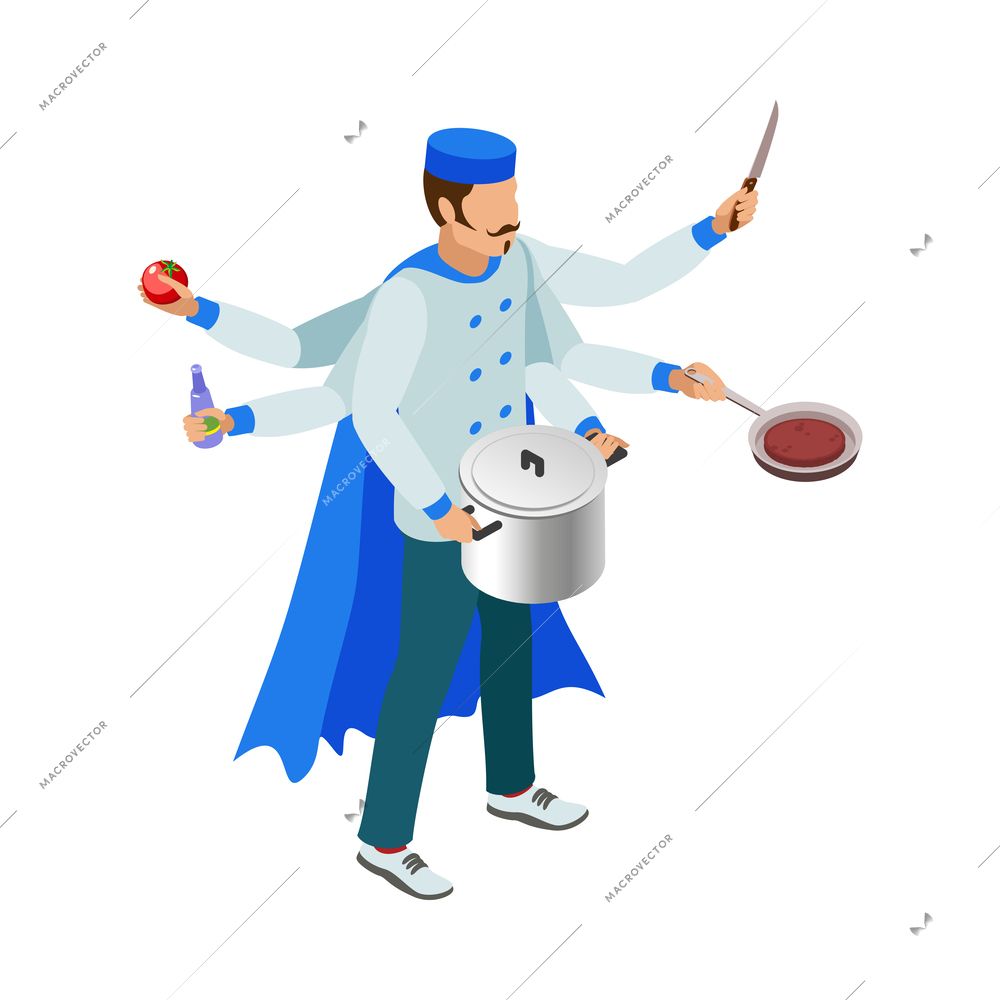 Superheroes isometric people composition with isolated view of super hero wearing colorful costume vector illustration