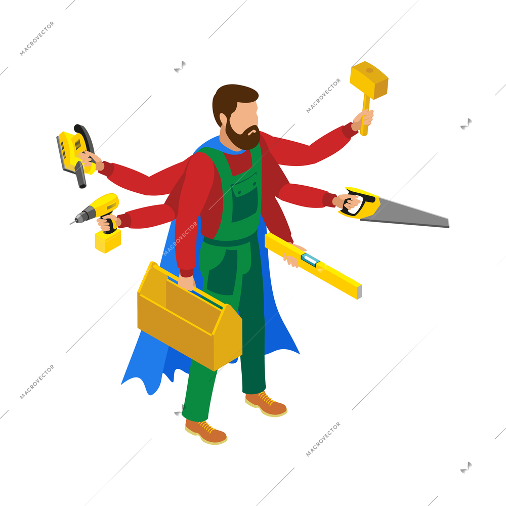 Superheroes isometric people composition with isolated view of super hero wearing colorful costume vector illustration