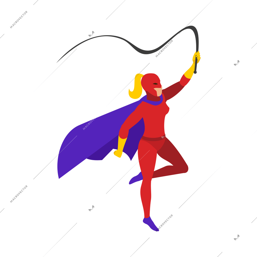 Superheroes isometric people composition with isolated view of super hero wearing colorful costume vector illustration