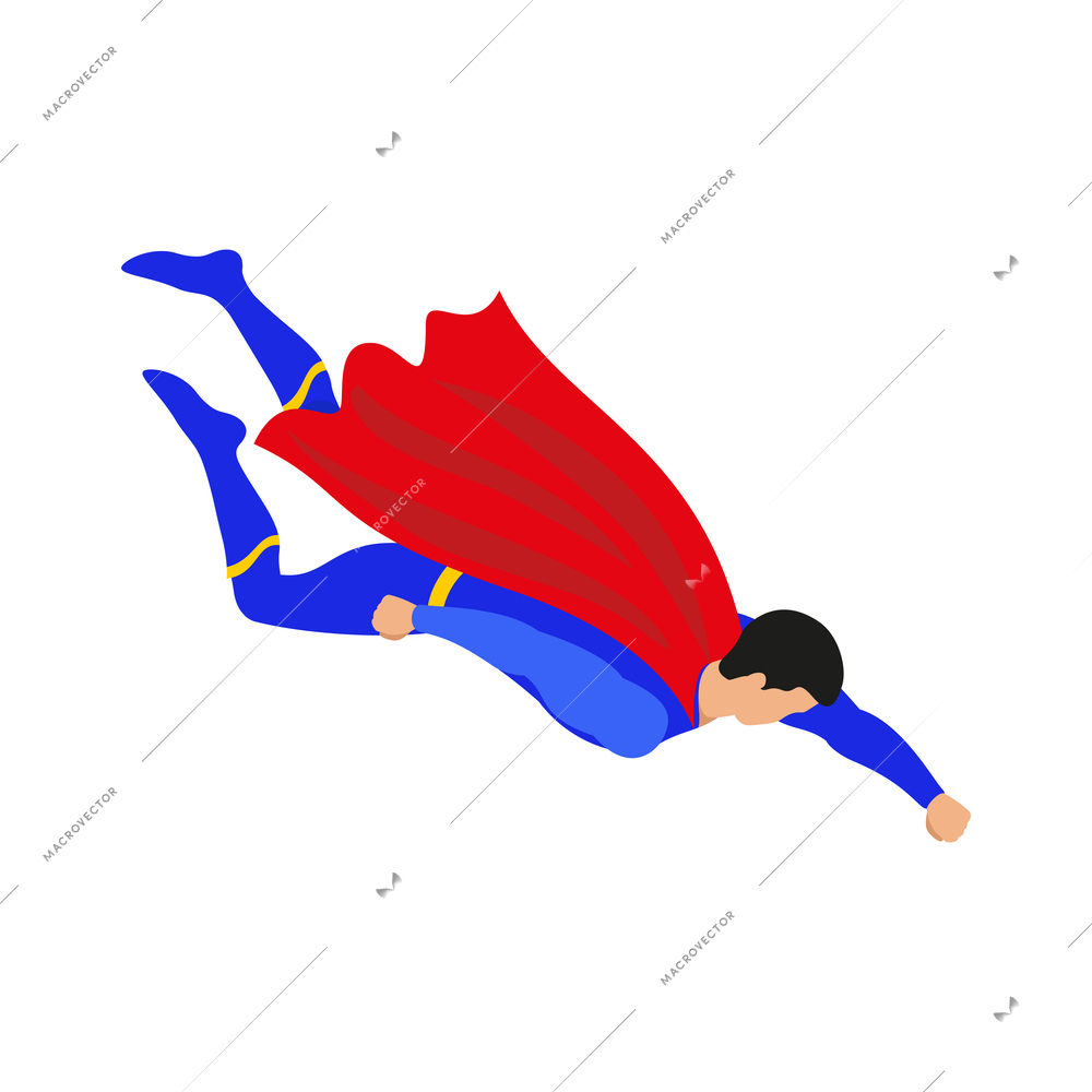 Superheroes isometric people composition with isolated view of super hero wearing colorful costume vector illustration