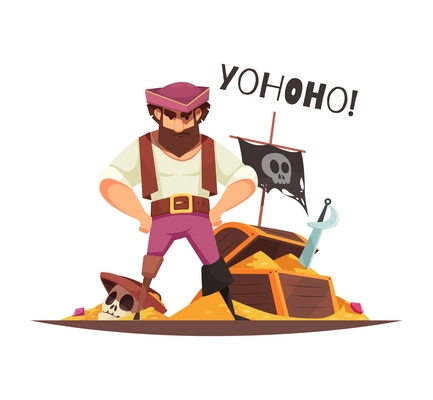 Pirate composition with vintage sailor character with retro accessories and ornate text vector illustration