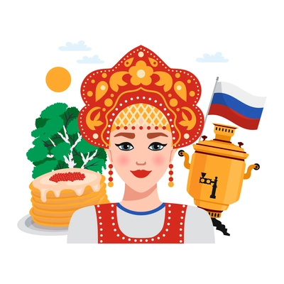 Russia travel composition of flat images with russian national stereotypes vector illustration