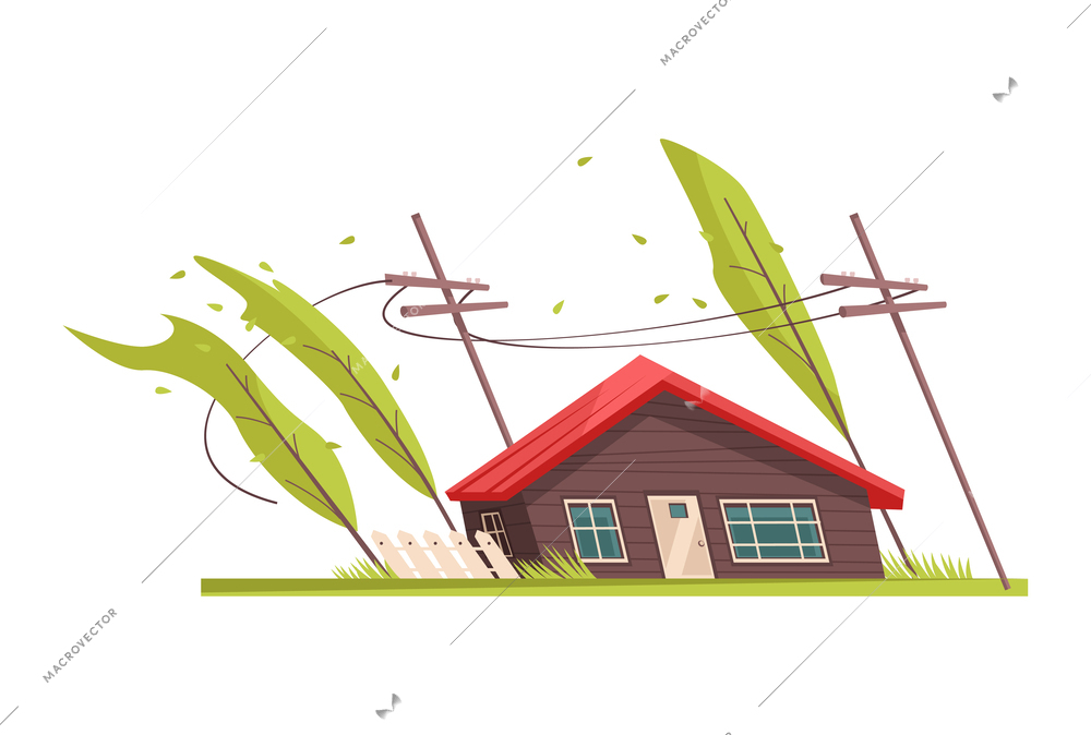 Natural disasters composition with view of living house being damaged by elemental calamity vector illustration