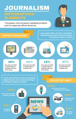 Journalist report press tv and broadcasting infographic elements set vector illustration