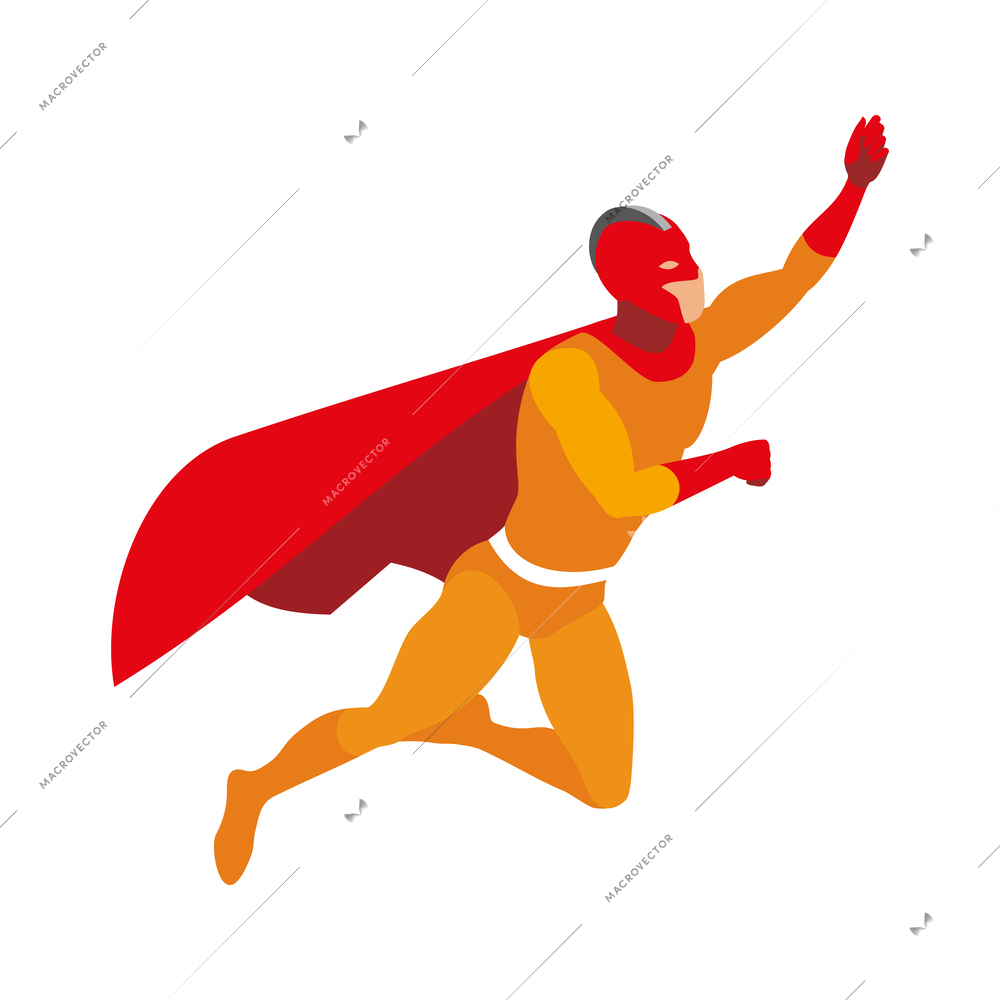 Superheroes isometric people composition with isolated view of super hero wearing colorful costume vector illustration