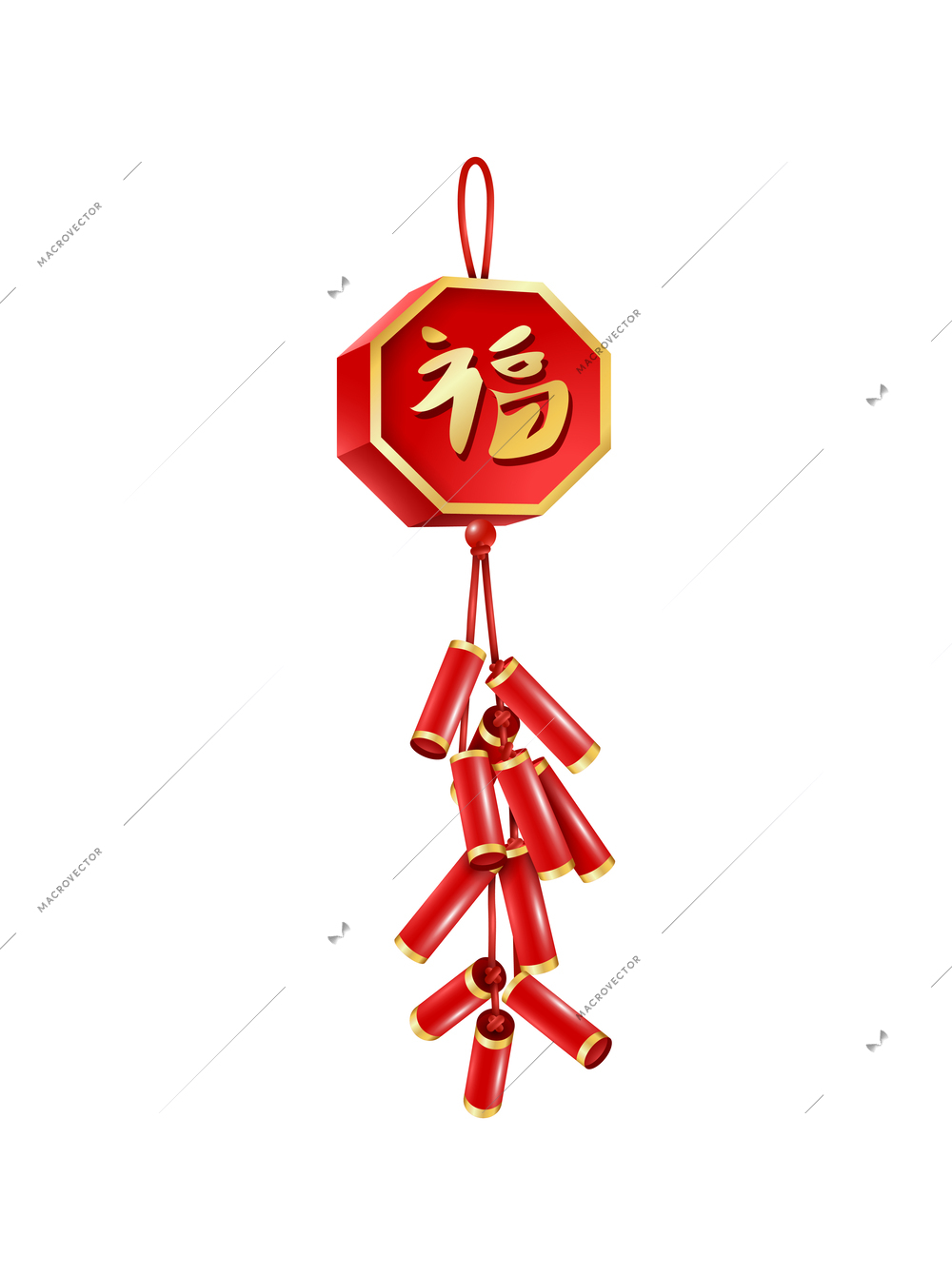 Chinese new year composition with isolated image of traditional festive accessory on blank background vector illustration