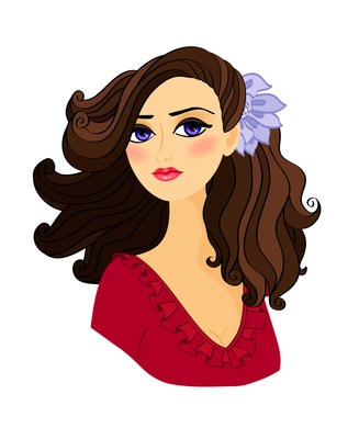 Portrait of beautiful girl isolated vector illustration