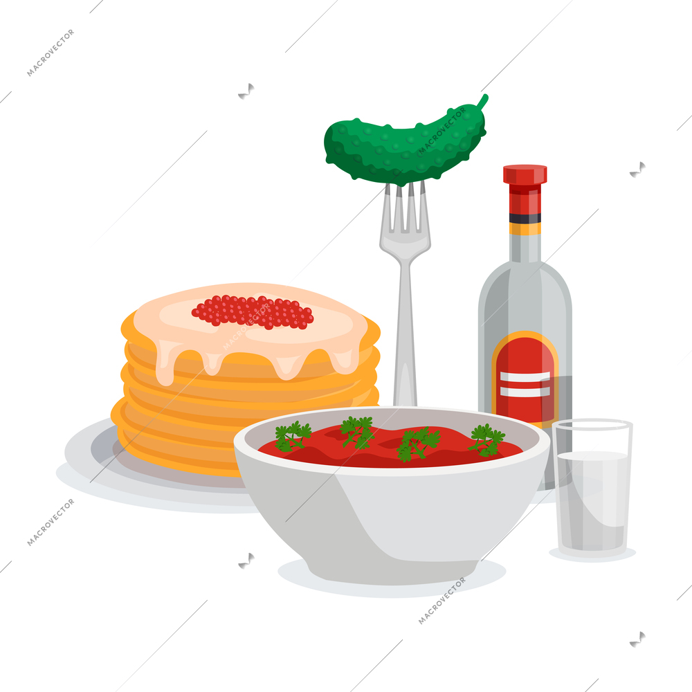 Russia travel composition of flat images with russian national cuisine vector illustration