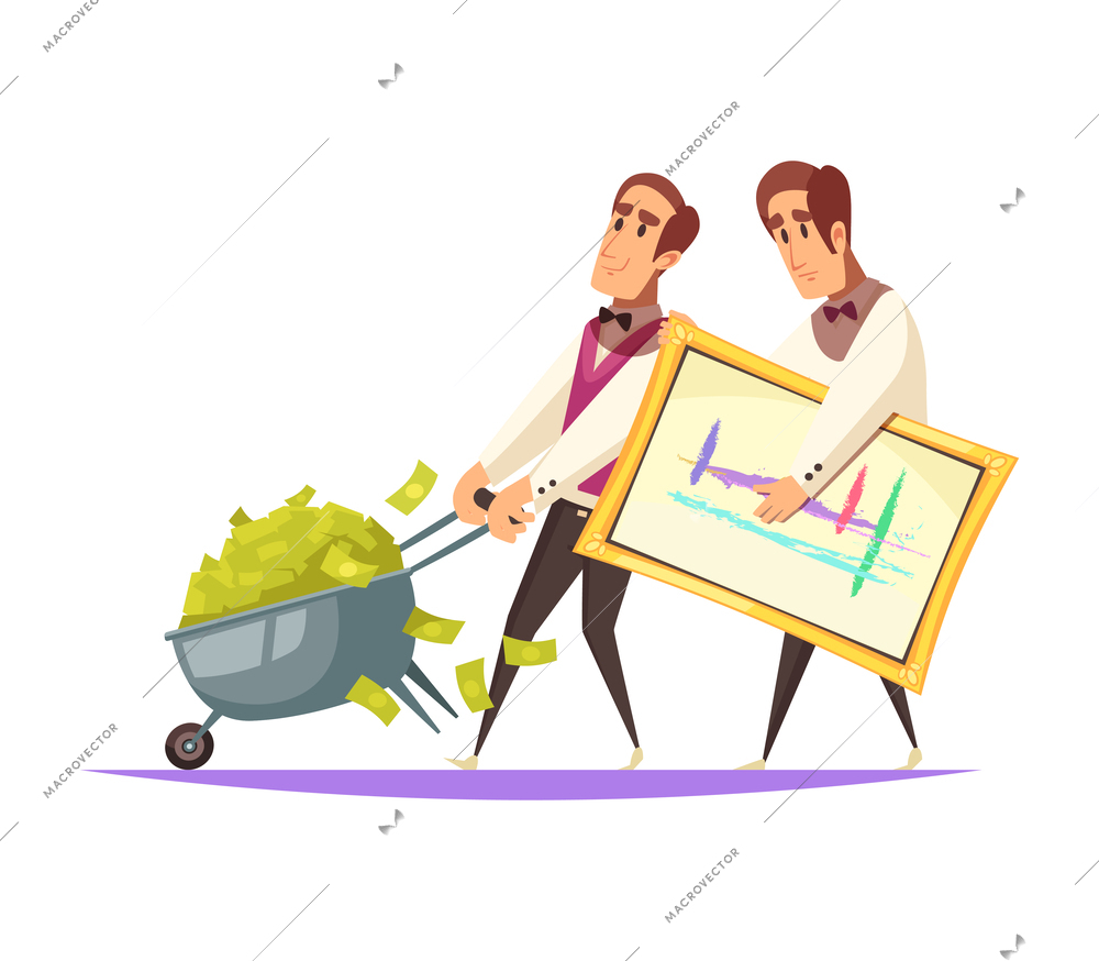 Auction composition with flat doodle style human characters trading and buying items by auction vector illustration