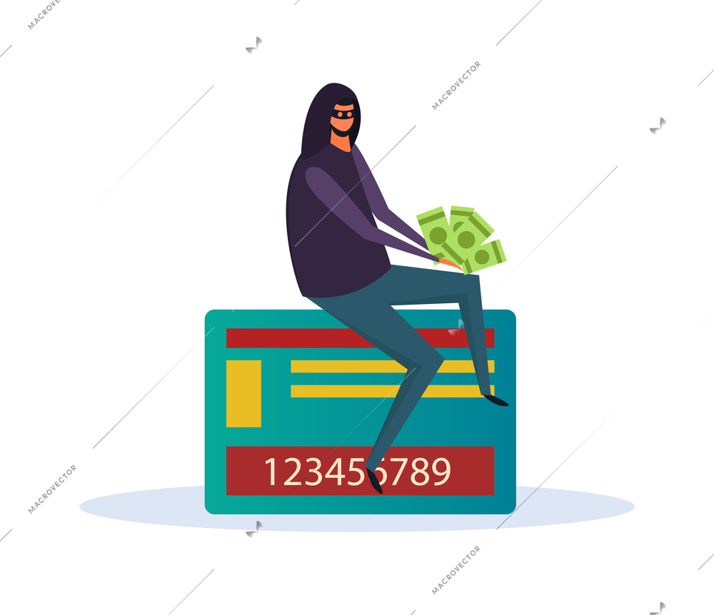 Cyber security composition with doodle character of hacker breaching electronic devices data protection vector illustration