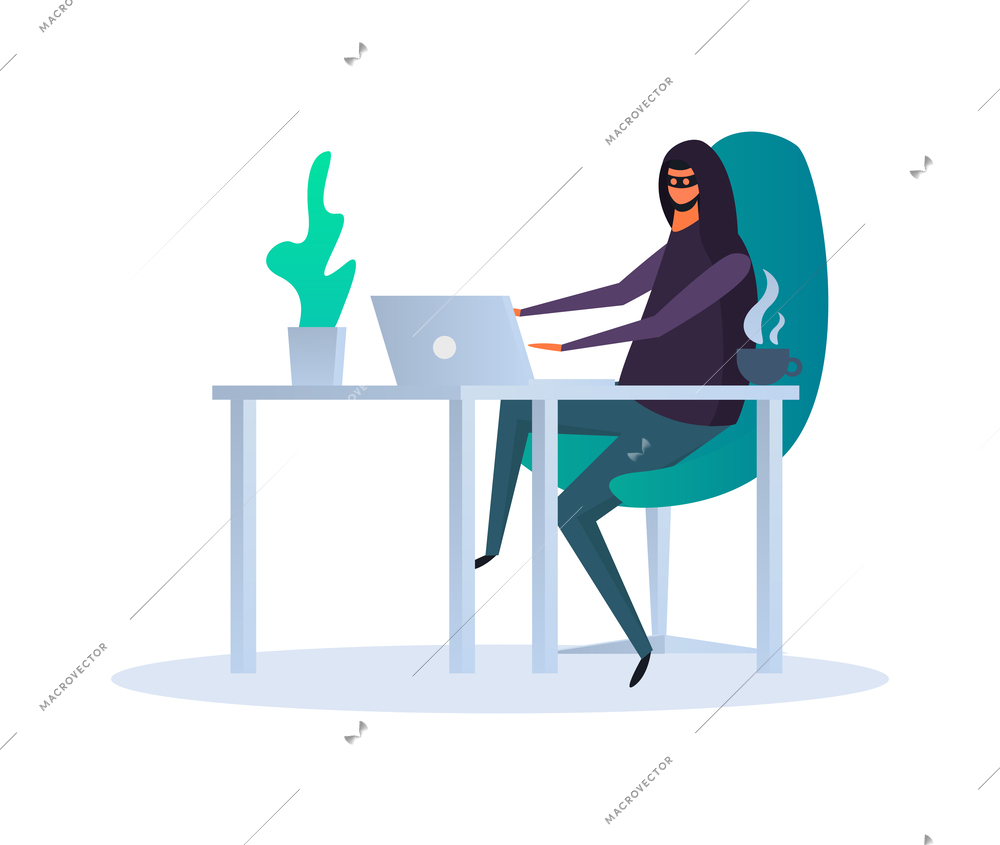 Cyber security composition with doodle character of hacker breaching electronic devices data protection vector illustration