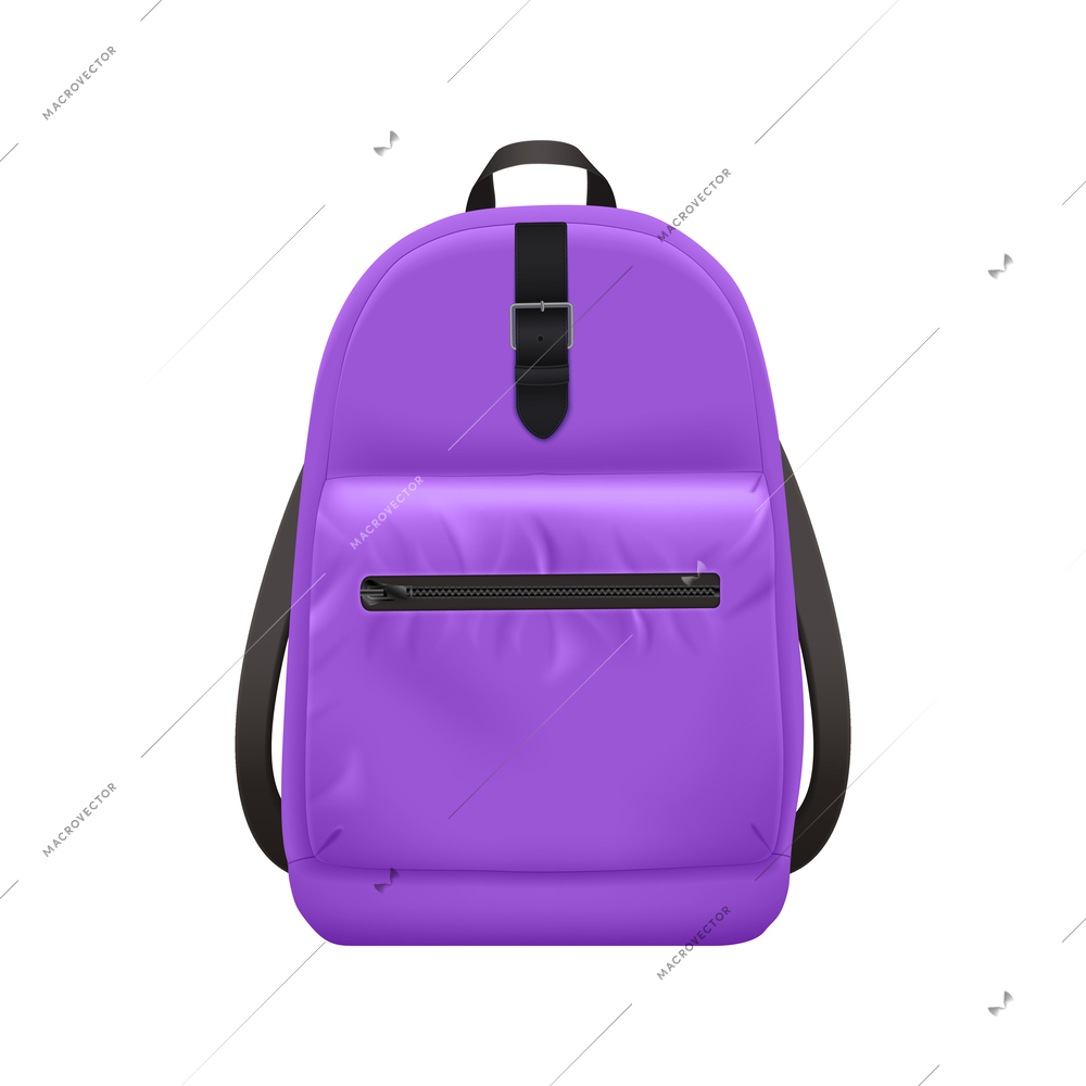 Realistic school backpack elegant composition with isolated image of stylish book bag for college student vector illustration