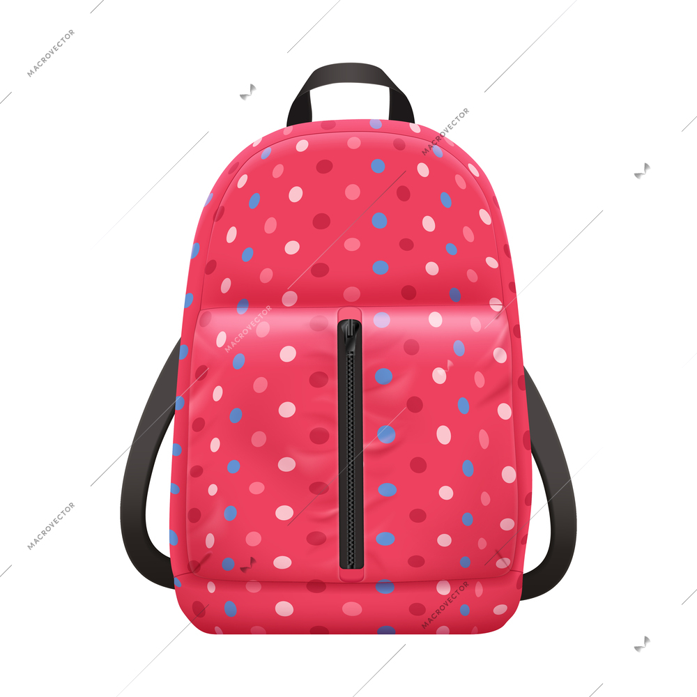 Realistic school backpack elegant composition with isolated image of stylish book bag for college student vector illustration