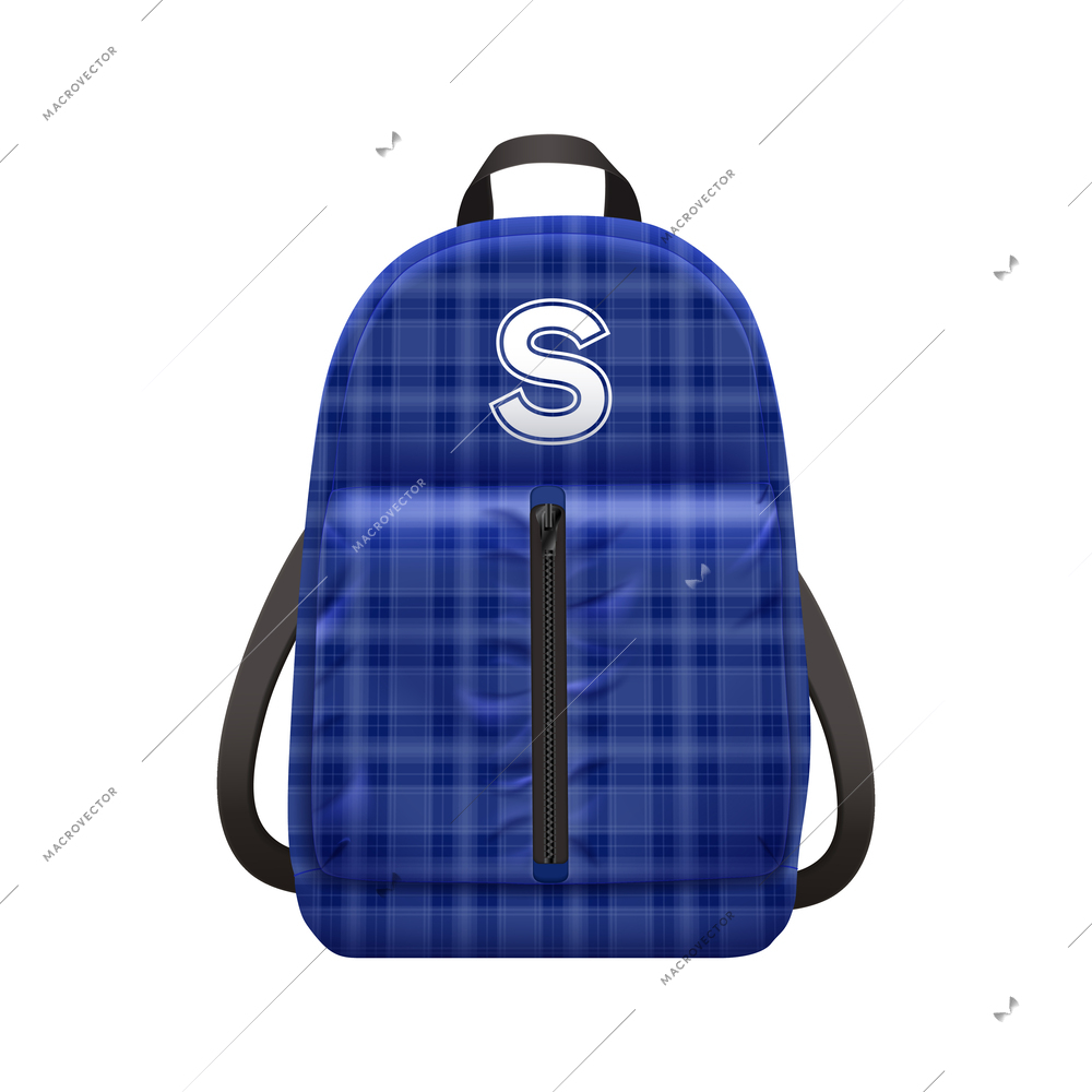 Realistic school backpack elegant composition with isolated image of stylish book bag for college student vector illustration