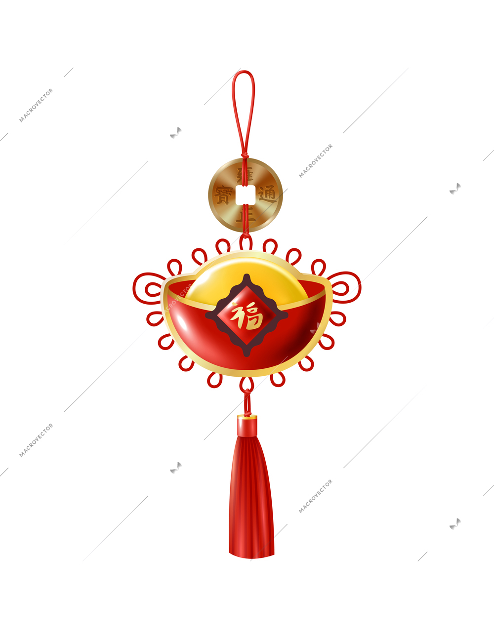 Chinese new year composition with isolated image of traditional festive accessory on blank background vector illustration