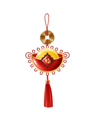 Chinese new year composition with isolated image of traditional festive accessory on blank background vector illustration