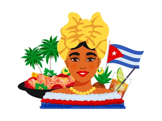 Cuba travel composition of flat images with cuban national stereotypes vector illustration