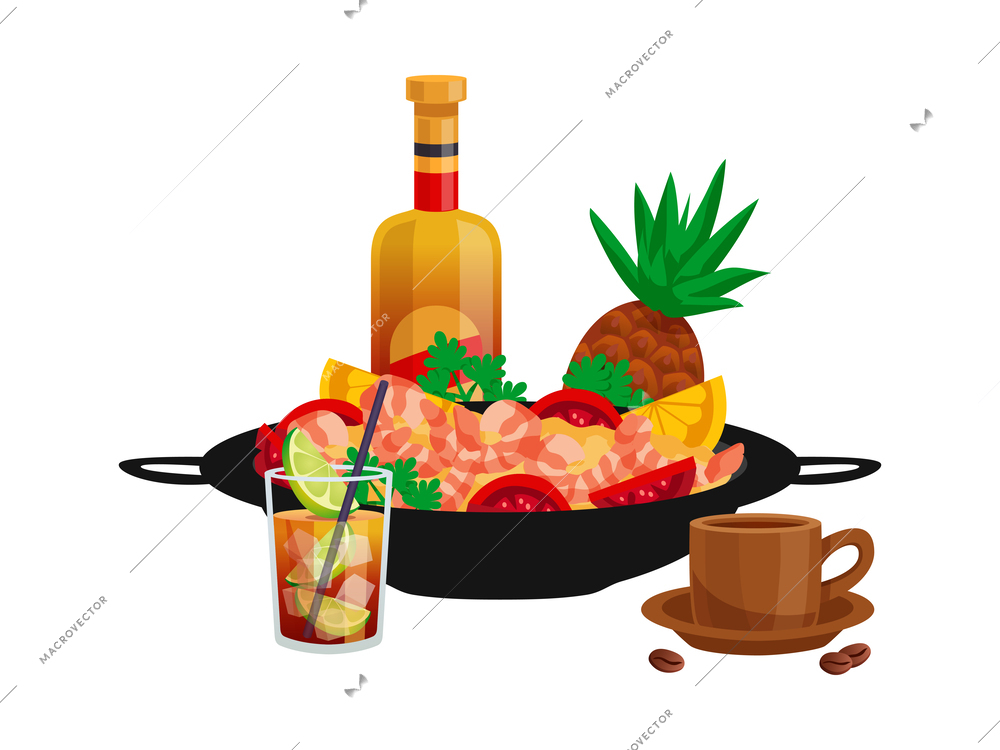 Cuba travel composition of flat images with cuban national cuisine vector illustration