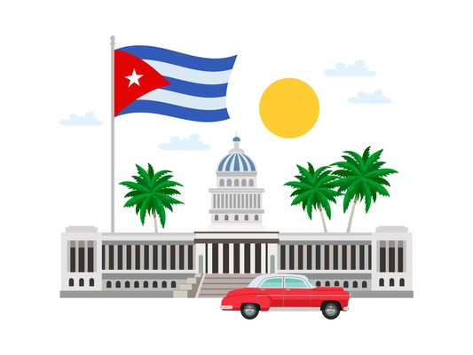 Cuba travel composition of flat images with cuban street landmarks vector illustration
