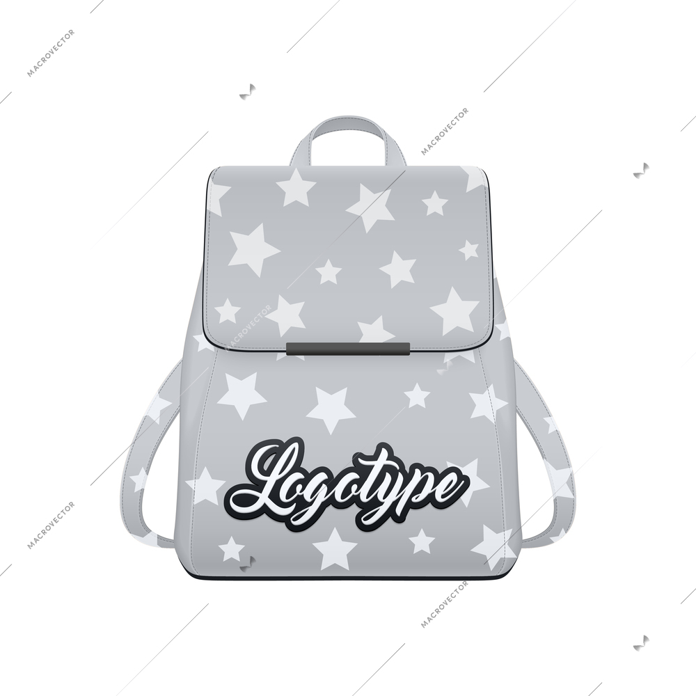 Realistic school backpack elegant composition with isolated image of stylish book bag for college student vector illustration