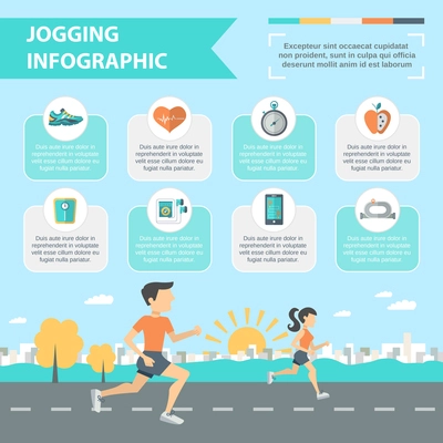 Jogging and running infographics set with people running outdoor vector illustration