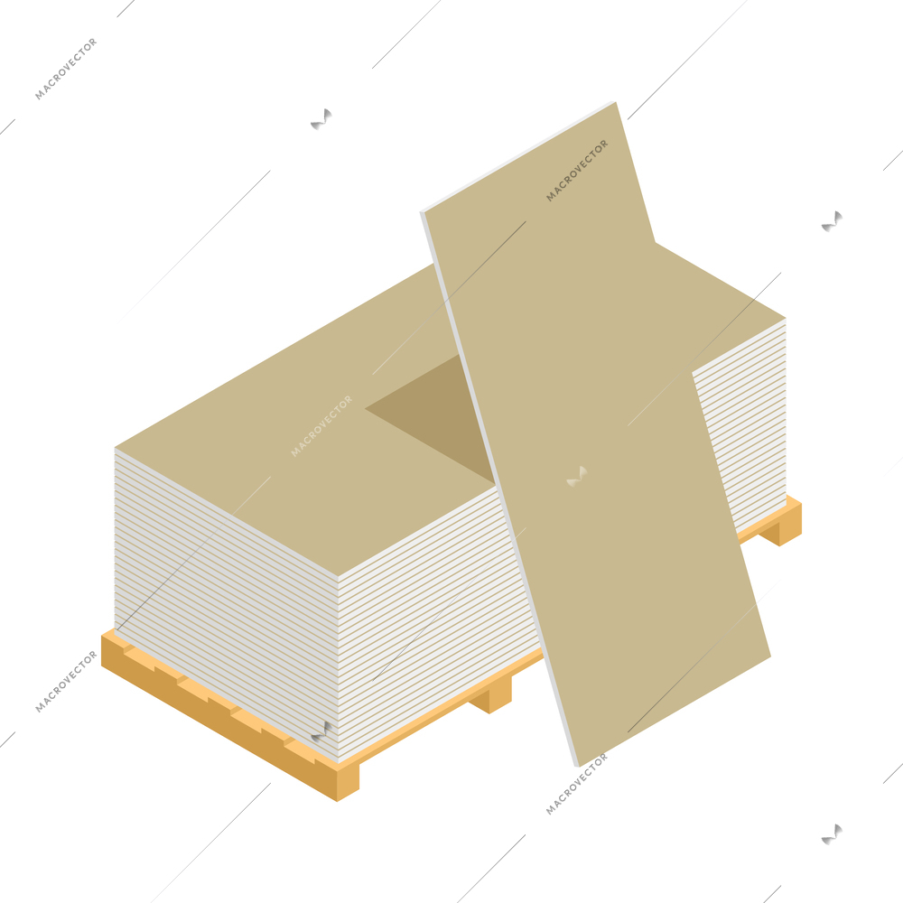 Construction materials isometric composition with hardware and building supplies on blank background vector illustration