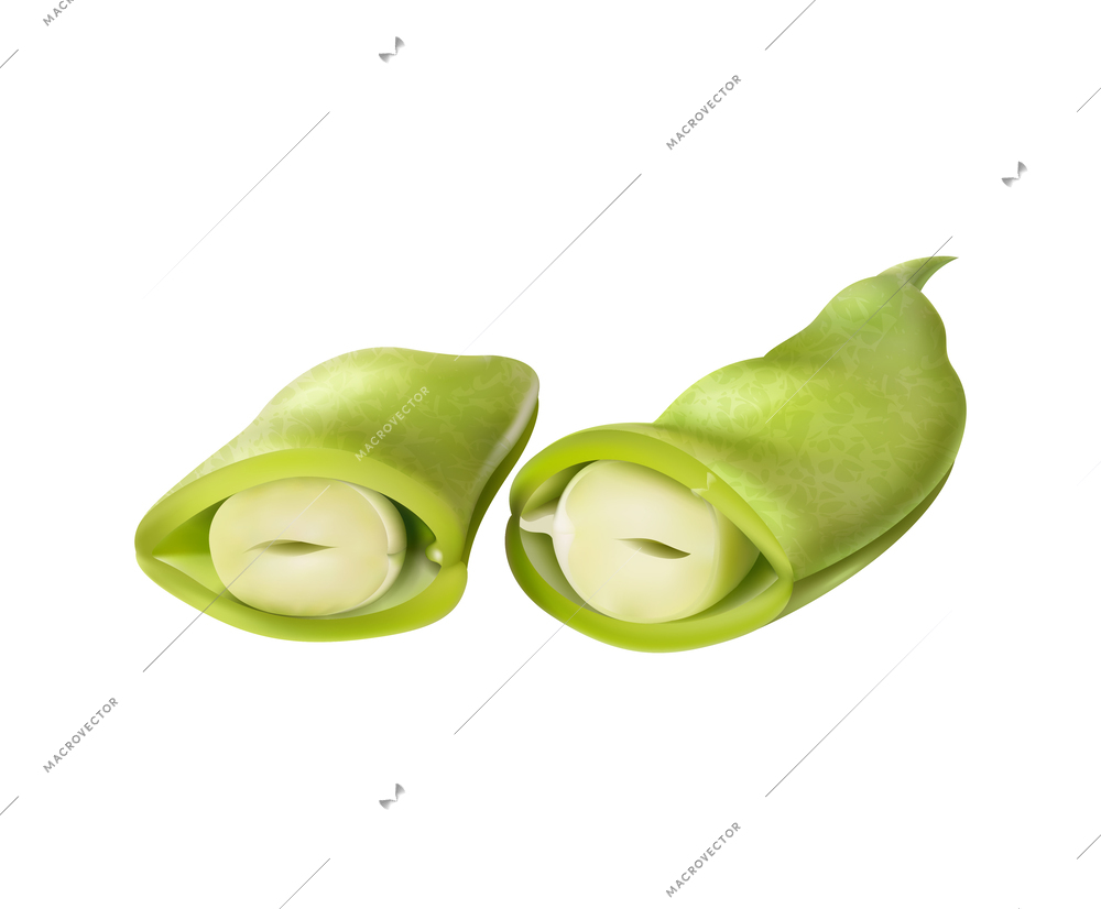 Fresh farmer market green beans realistic composition with pea pods ready to cook vector illustration