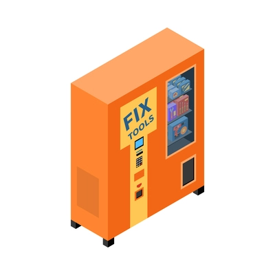 Vending machines isometric composition with isolated image of automated apparatus on blank background vector illustration