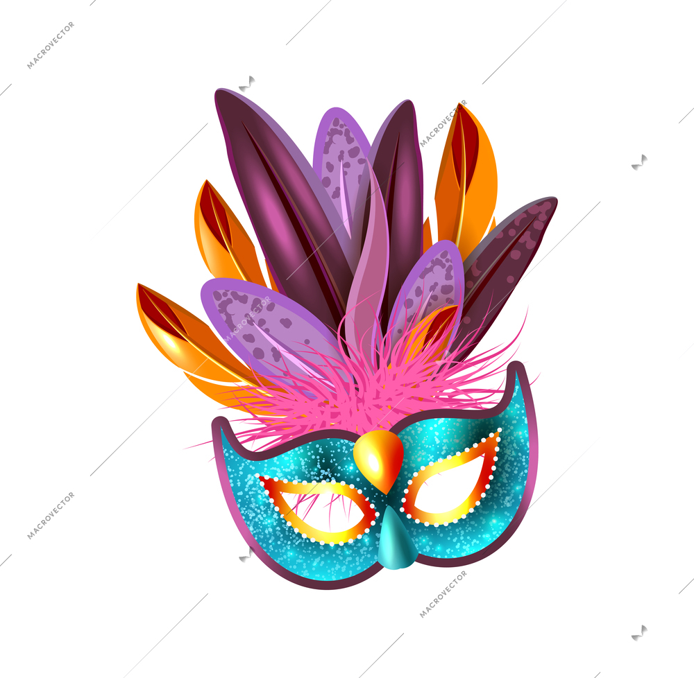 Carnival masquerade festival celebration attributes accessories realistic colorful composition with isolated mask image vector illustration