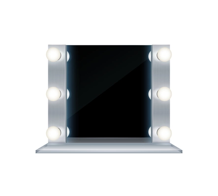 Makeup mirror realistic composition with isolated front view of studio glass with glowing lamps vector illustration