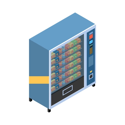 Vending machines isometric composition with isolated image of automated apparatus on blank background vector illustration