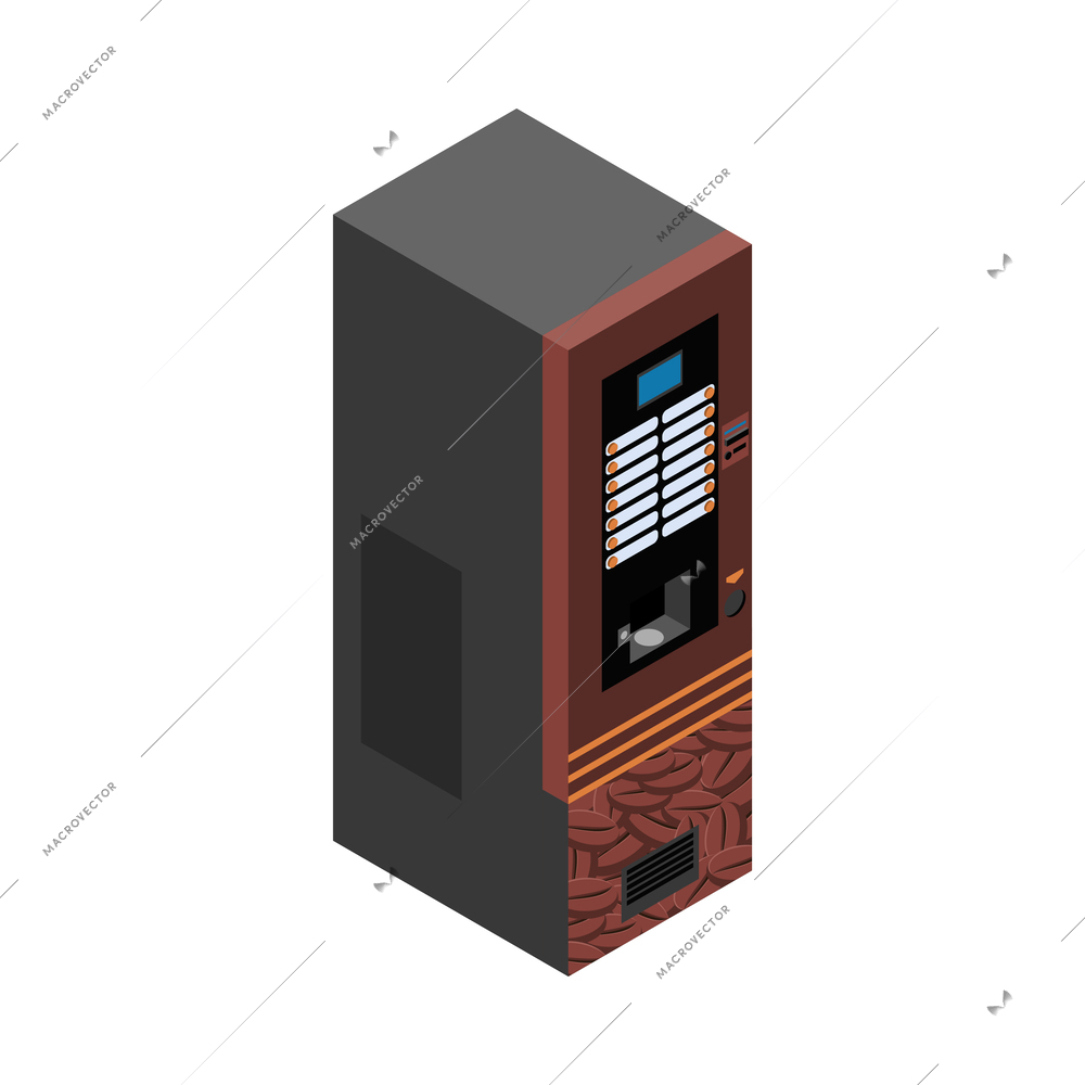 Vending machines isometric composition with isolated image of automated apparatus on blank background vector illustration