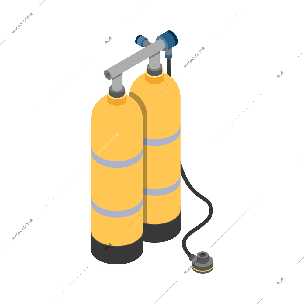 Scuba diving snorkelling isometric composition with isolated image of underwater floating accessory vector illustration