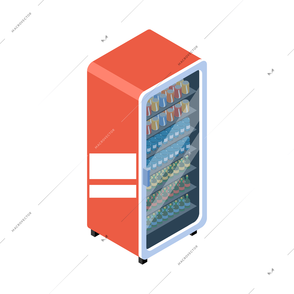 Vending machines isometric composition with isolated image of automated apparatus on blank background vector illustration