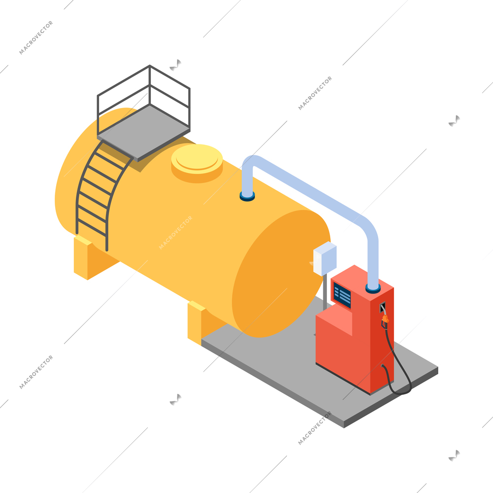 Gas station isometric composition with isolated view of fuel filling station infrastructure element vector illustration