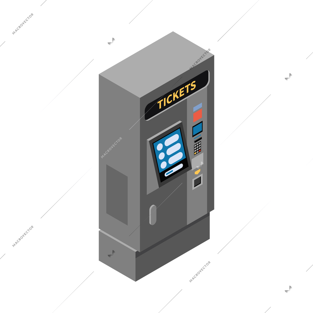 Vending machines isometric composition with isolated image of automated apparatus on blank background vector illustration