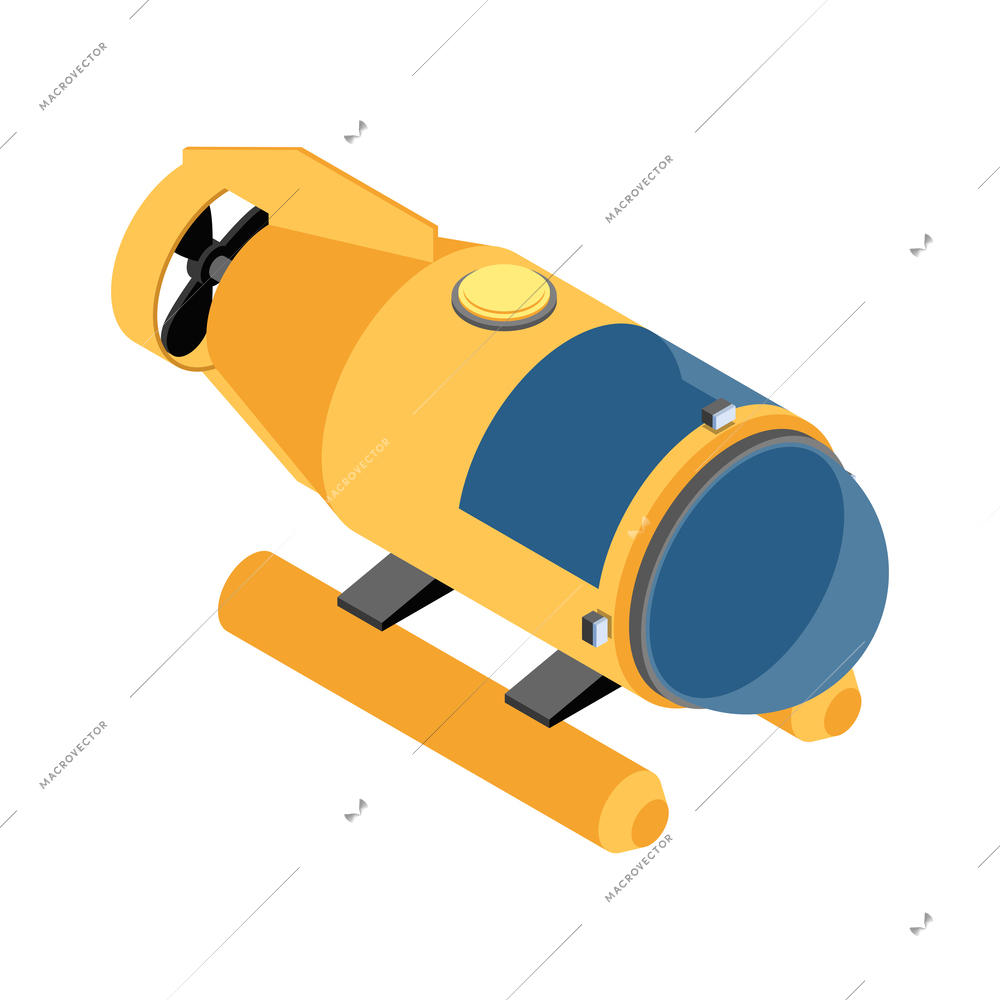 Scuba diving snorkelling isometric composition with isolated image of underwater floating accessory vector illustration