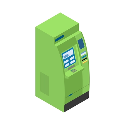 Vending machines isometric composition with isolated image of automated apparatus on blank background vector illustration