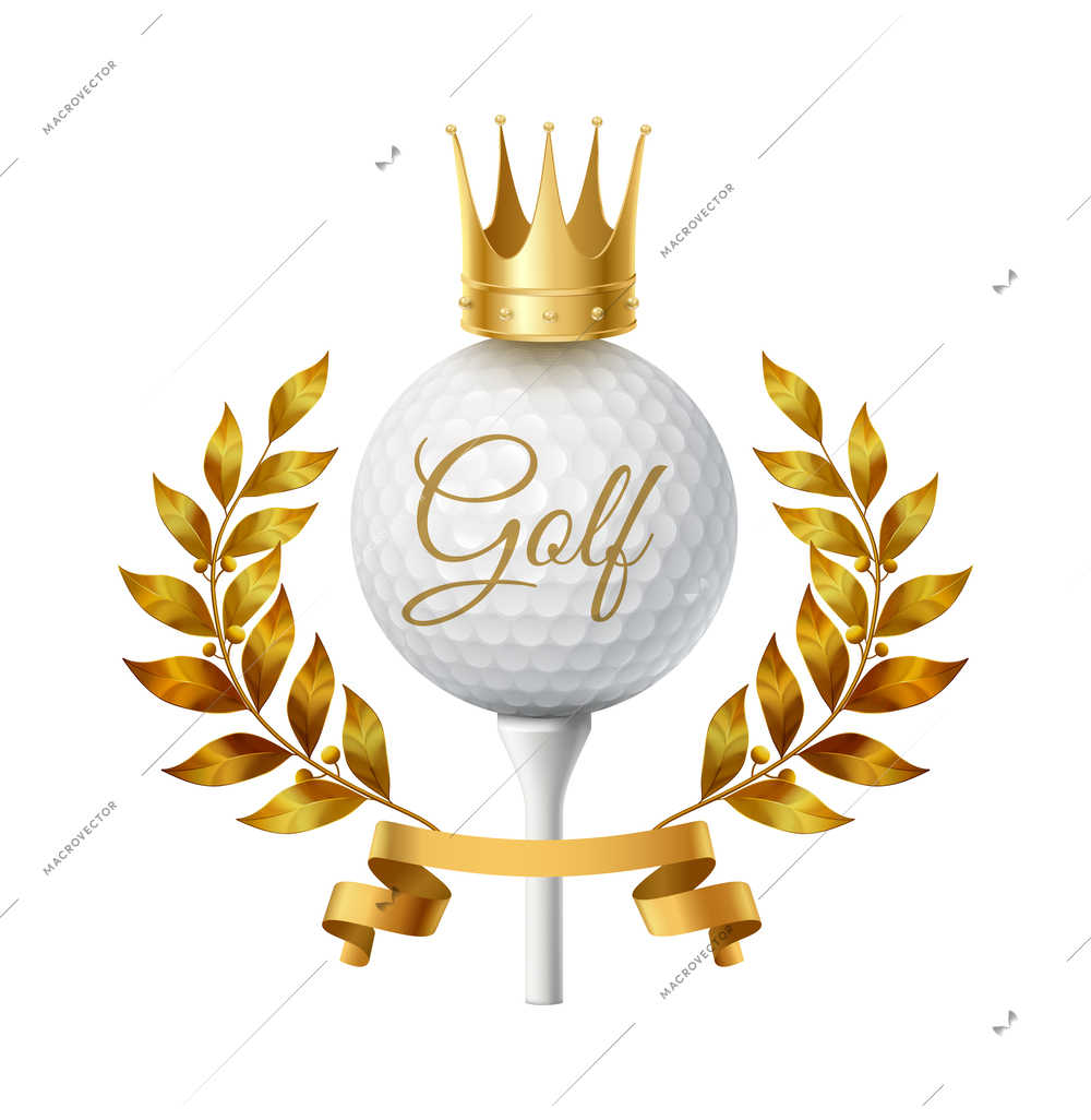Golf composition with isolated golf club emblem with realistic ball and brassie images vector illustration