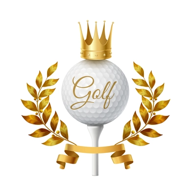 Golf composition with isolated golf club emblem with realistic ball and brassie images vector illustration