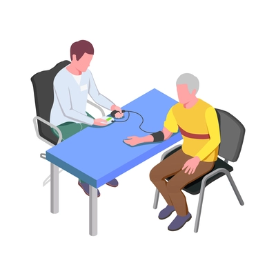 Nursing home isometric composition with staff monitoring patients and elderly people activities vector illustration