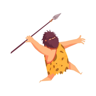 Primitive man caveman composition with cartoon human character of ancient person hunting vector illustration