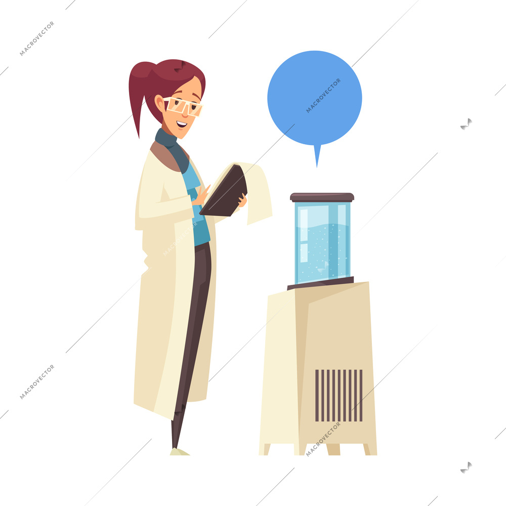 Nanotechnologies composition with doodle style human character of scientist flat vector illustration