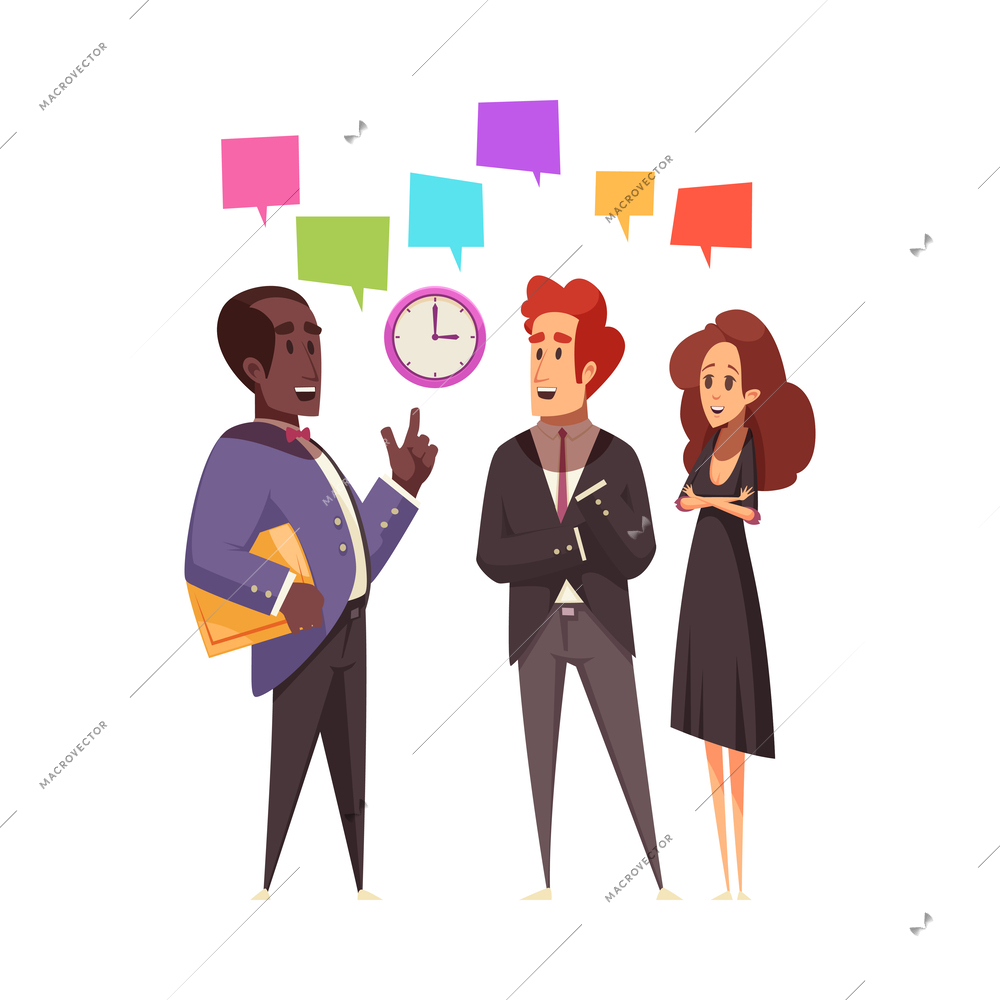 Busy later business people composition with cartoon style characters of workers in rush vector illustration