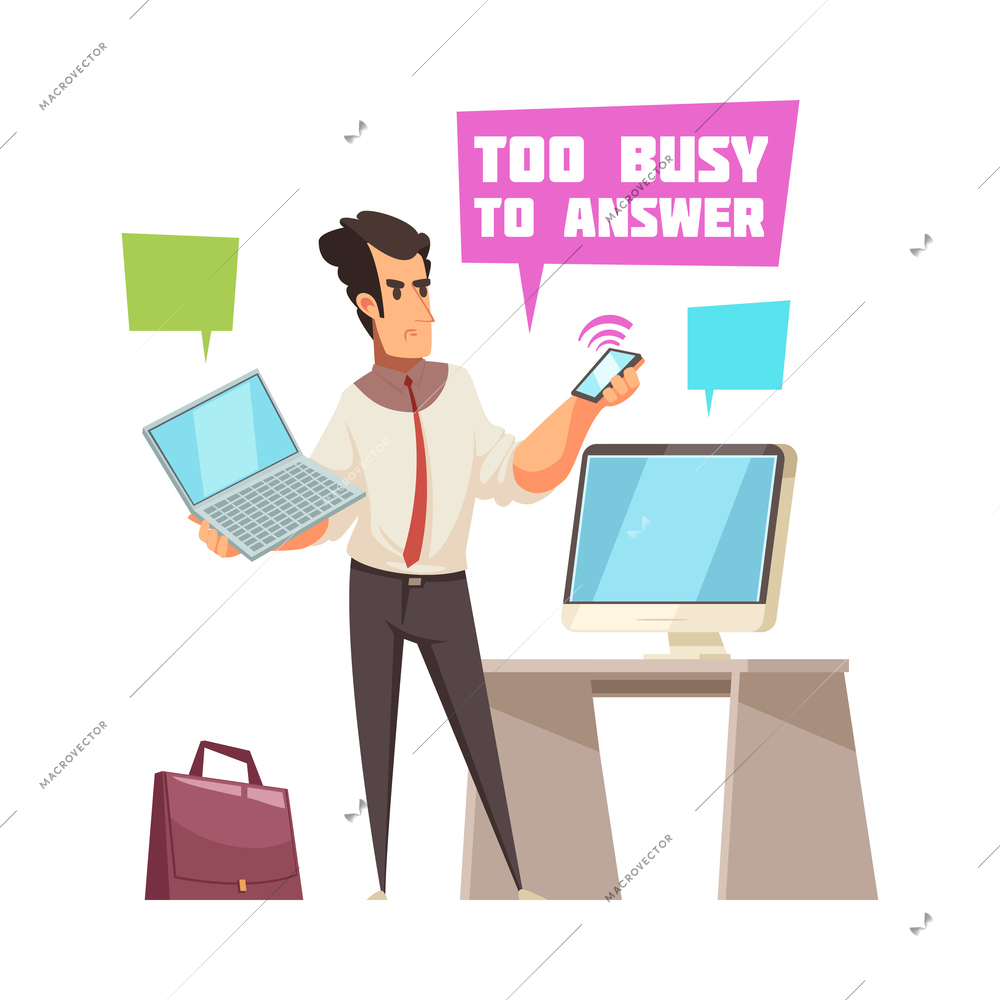 Busy later business people composition with cartoon style characters of workers in rush vector illustration