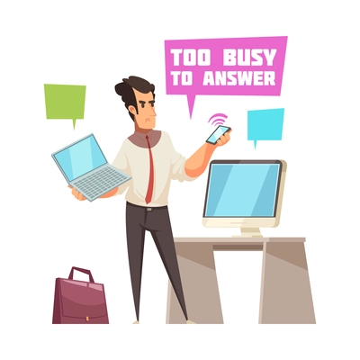 Busy later business people composition with cartoon style characters of workers in rush vector illustration